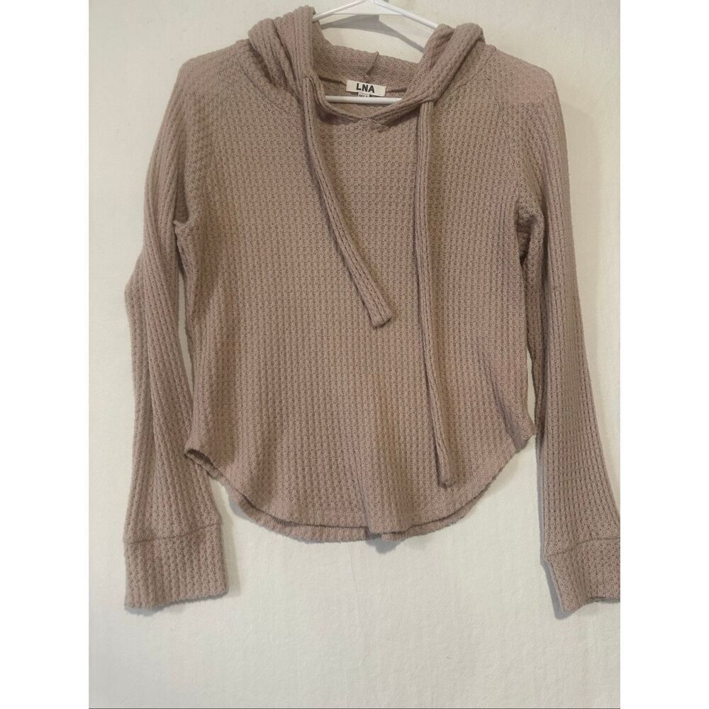 LNA Waffle Knit Hoodie Womens XS Latte Long Sleeve Lightweight